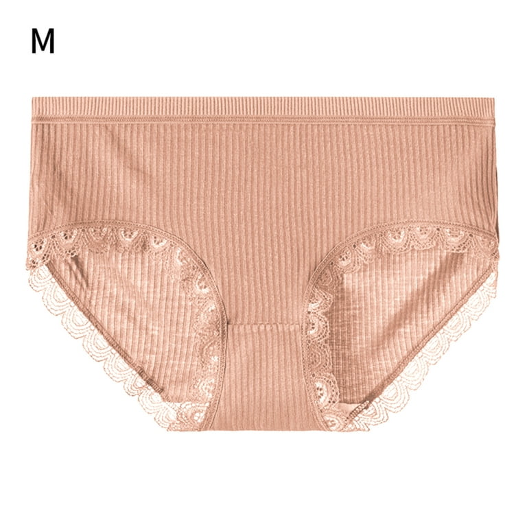 Women Panties Girl Mid-waist Breathable Panty Sexy Lace Bowknot Briefs  Underwear, Gray Pink, M