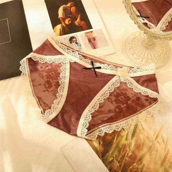 uublik Women Panties High Waist Breathable Briefs Soft Underpants Ladies Stretch Panties Womens Lace Underwear Red