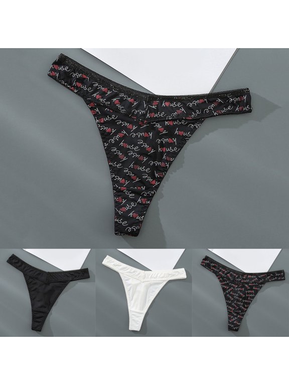 Women Panties Letter Print Sporty T String Panties with Heart Design Underwear Women Black XXXXL
