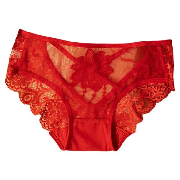 Women Panties Low Rise Solid Lace Panties Bridal Lace Underwear Briefs Wedding Night Special Panty Ladies Panties Red One Size