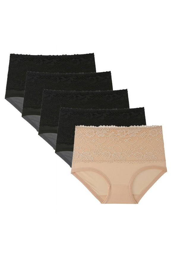 Women Panties Seamless Tangas De Algodón Para Mujer, 5PC Women Lace High Waisted Body Shaper Shorts Shapewear Panties