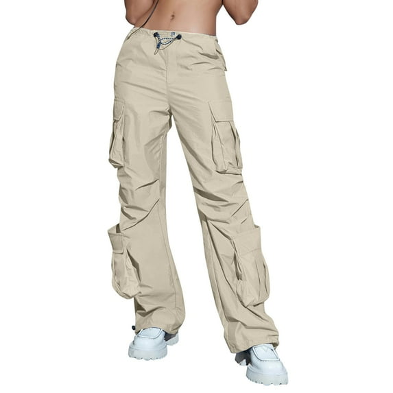 Women Pants 2025 Cargo Pants Woman Relaxed Fit Baggy Clothes With Pockets Loose Plus Size Womans Parachute Pant Green Cargo Joggers Pants Black Clothing Cargo Pants Women Wide Leg Trousers Women
