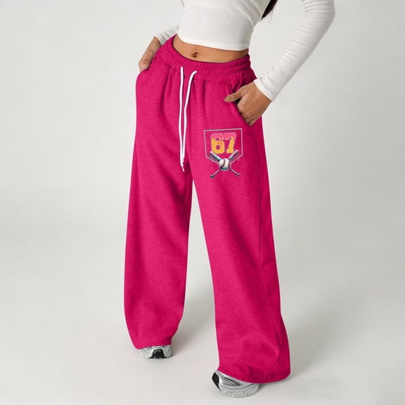 Women Pants 6 7 Six Seven Letter Pants Comfortable Girls' Printed Loose Fit Joggers Lightweight Straight Leg Sweatpants With Drawstring Hot Pink 130(8 -9 )
