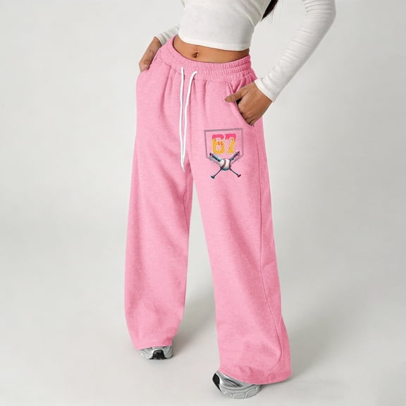 Women Pants 6 7 Six Seven Letter Pants Comfortable Girls' Printed Loose Fit Joggers Lightweight Straight Leg Sweatpants With Drawstring Pink 110(4 -5 )