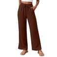 thumbnail image 1 of Women Pants Casual New Wide Leg Beach Pants for Women Summer Cooling Pleated Pants with Pockets High Waist Drawstring Slit Hem Casual Trousers, 1 of 7