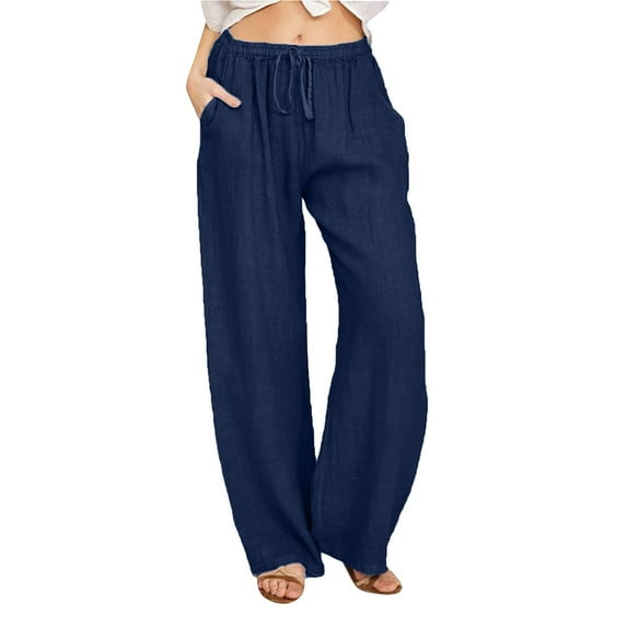 Women Pants Casual Solid Color Tether Cotton Linen Loose Yoga Cotton Linen Trousers Ladies Work Leggings