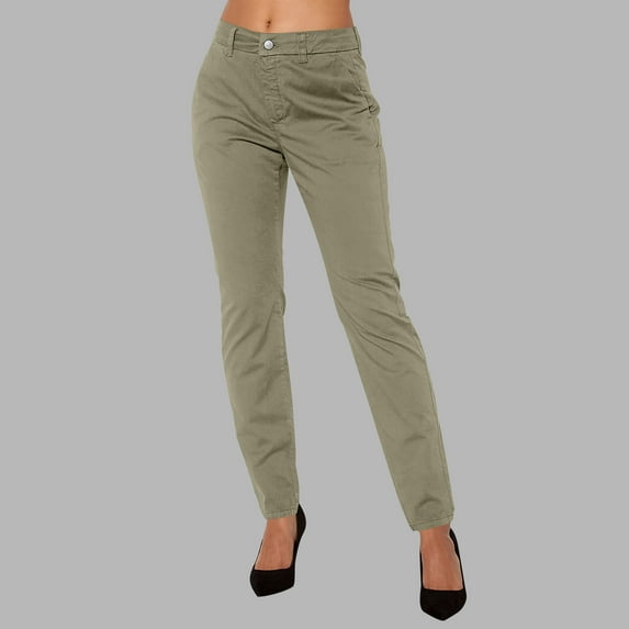 Women Pants on Under $5! Cagogo Women's Cargo Pants Casual Straight Leg Comfy Fashion Trousers Work Button Lightweight Solid Outdoor Hiking Pant with Pockets