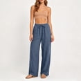 thumbnail image 1 of Women Pants Clothing under $10 Casual Loose Cotton Linen Solid Wide Leg Drawstring Elastic Waist Plus Size Pants for Women Size S-4XL, 1 of 9