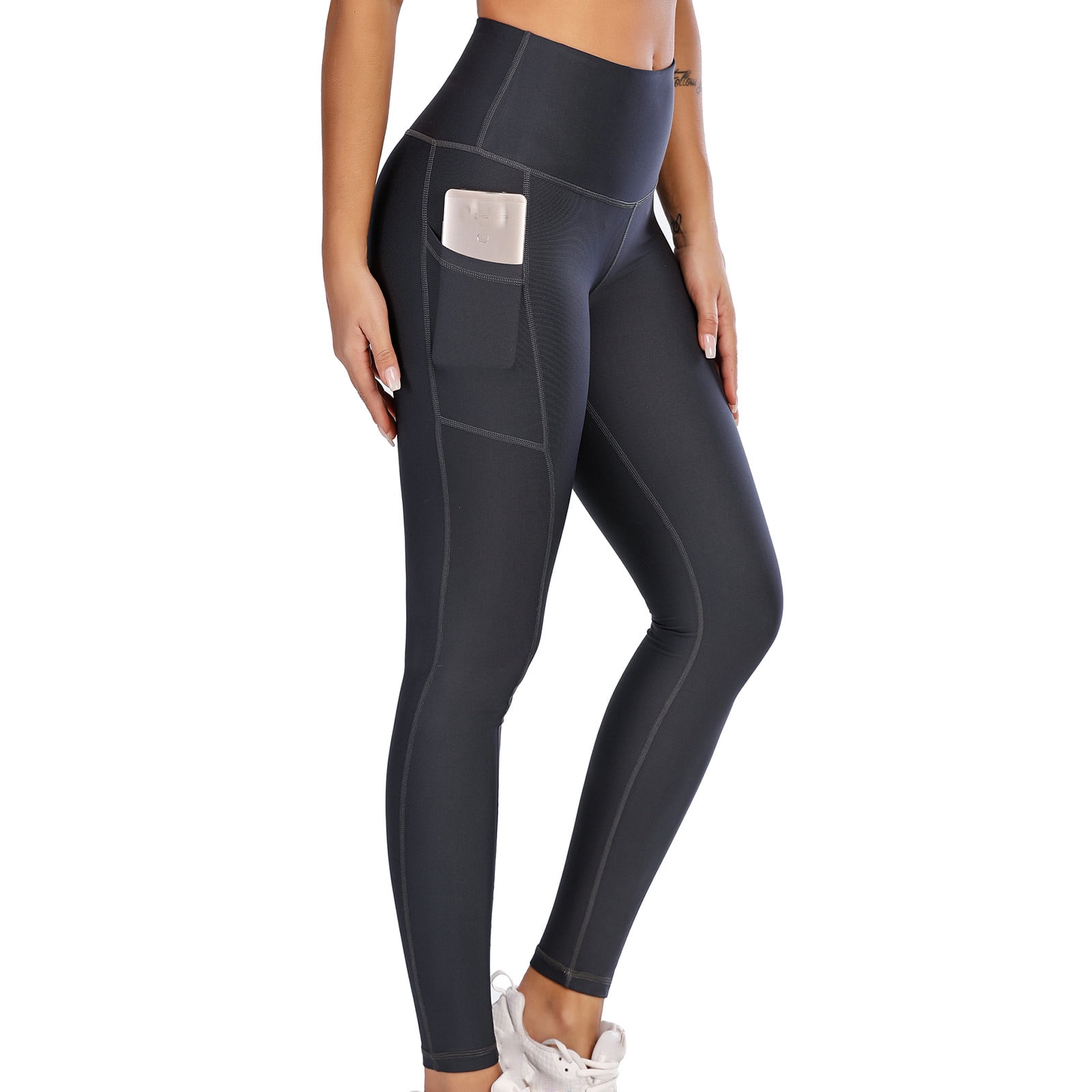 Women Pants Clearance Sale Women Trends Casual Solid Pocket Leggings Sports  Nine-Point Yoga Pants Dark Gray S P29538 