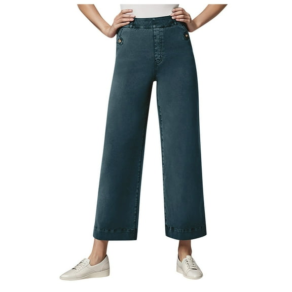Women Pants Cropped Wide Leg High Waisted Stretch Twill Polyester Spandex Casual All Season Wear