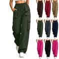 thumbnail image 1 of Women Pants Dqueduo Women's Summer Casual Cargo Pants – Solid Color Drawstring Leg-Binding Sports Trousers with Pockets Green XXXL, 1 of 9