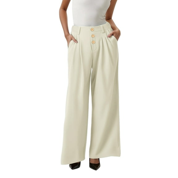 Women Pants Droopy High Waist Wide Leg Versatile Casual Loose Long Trousers Breathable Lightweight Fit Beige S