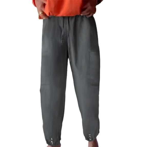 Women Pants Elastic Waist Mid-rise Adjustable Drawstring Wide Leg Trousers with Pockets Solid Color Slacks