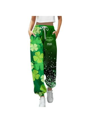 St. Patrick's Day Funny Sweatpants for Women Long Pant Casual Holiday Party  Pants,Green shirts for women XX-Large