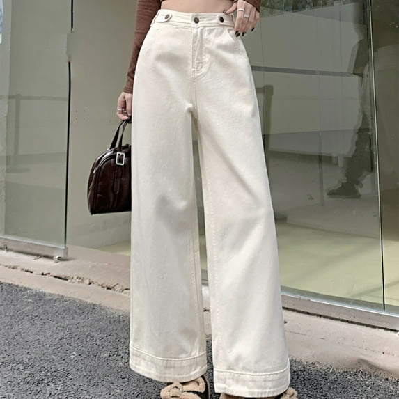 Women Pants High Rise Wide Leg Jeans Straight Baggy Denim Pants Loose Fit Full Length Trousers