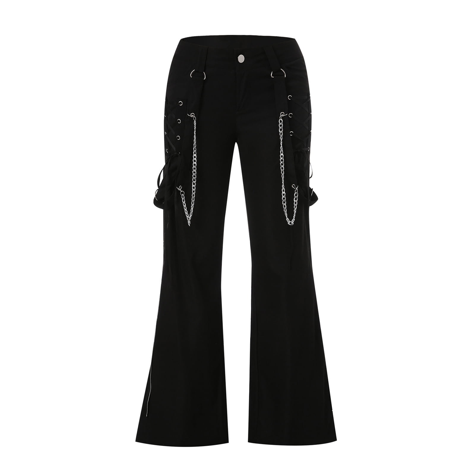 【BLACKUP】Gomei Rivet Wide Banding Pants Women Pants Hip Hop High Waist Bandage Streetwear Rivet