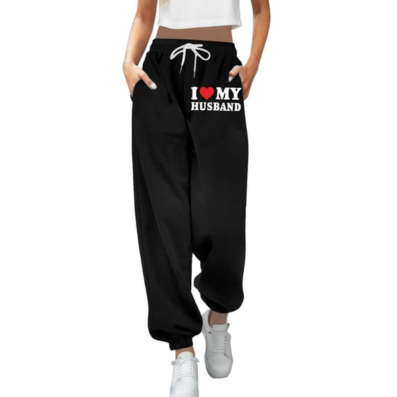 Women Pants Lined Sweatpants Love My Husband Print Pants Bottom Sweatpants Joggers Workout High Waisted Yoga Pants Pockets Valentine'S Day Jogging Sports Stylish Trousers For Female