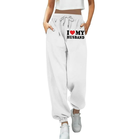 Women Pants Lined Sweatpants Love My Husband Print Pants Bottom Sweatpants Joggers Workout High Waisted Yoga Pants Pockets Valentine'S Day Jogging Sports Stylish Trousers For Female