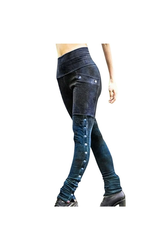 Women Pants Pencil Skinny Leggings Side Button Design Vintage Patchwork Slim Pencil Fit Rivets Stretchy High Waist Female Trouserscozy Soft Comfortable Stylish