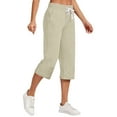 thumbnail image 1 of Women Pants Plus Size Summer Cool Solid Color Trendy Wide Leg Loose Flowy Comfy Stretchy Drawstring Pants Fashion Casual Travel Capri Sweatpants with Pockets, 1 of 6