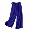 thumbnail image 1 of Women Pants with Pockets Linen Elastic Waist Full Long Pants Summer Wide Leg Lounge Pant Casual Loose High Waisted Palazzo Trouser Size S-XXL, 1 of 6