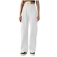 thumbnail image 1 of Women Pants Retro Solid Color High Waist Casual Loose Long Trousers Casual Loose Beach with Pockets, 1 of 3
