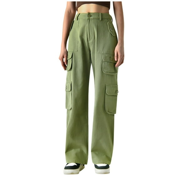 Women Pants Retro Solid Color High Waist Casual Loose Long Trousers Casual Loose Beach with Pockets