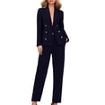 thumbnail image 1 of Women Pants Suit Double Breasted 2 Piece Blazer Set Long Sleeve Work Jacket Straight Business Casual Outfits, L, 1 of 6