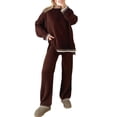 thumbnail image 1 of Women Pants Suit, Elegant Contrast Color Long Sleeve Crew Neck Sweater with Knit Pants Fall Outfit, 1 of 4