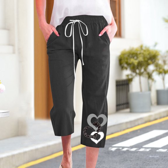 Women Pants Wide Leg Drawstring with Pockets Loose Leisure Drawstring Wide Leg Loose Solid Loose Fitting Casual Set Black Pants Wide Leg Size M