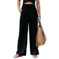 thumbnail image 1 of Women Pants Wide Leg High Waisted Palazzo Pants Summer Flowy Beach Lounge Casual Trousers with Pockets Black XL, 1 of 5