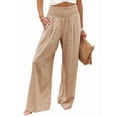 thumbnail image 1 of Women Pants Wide Leg High Waisted Palazzo Pants Summer Flowy Beach Lounge Casual Trousers with Pockets Khaki M, 1 of 5