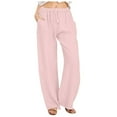 thumbnail image 1 of Women Pants Women Solid Casual Pocket Wide Leg Pants Elastic Waist Loose Womens plus Size Casual Dressy And Track Soft Dress for with Pockets Pink XXXL, 1 of 6