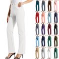 thumbnail image 1 of Women Pants Women Sweatpants Women's Pants Women's Solid Color Elastic Waist Work Office Straight Leg Casual Pants White M, 1 of 8
