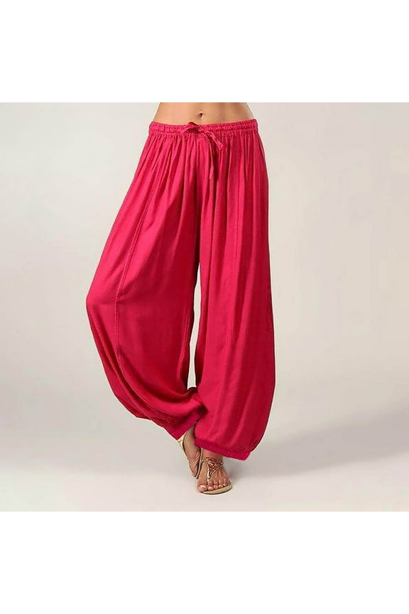 Women Pants Under $5! Xqxayjr Summer Linen Harem Pants for Womens Baggy Boho Elastic Waist Lantern Trousers Bohemian Beach Yoga Pants