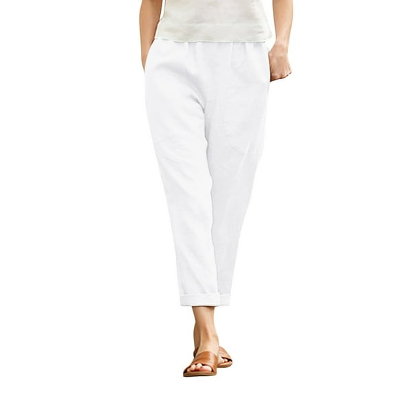 Women Pantsuit Cotton Pocket Cropped Straight Leg Crop Ladies Casual Long Loose Slacks Pants
