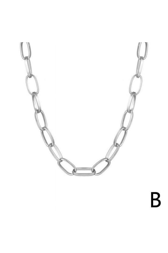 Women Paper Clip Chunky Thick Link Chain Necklace Choker Gold Silver Plated