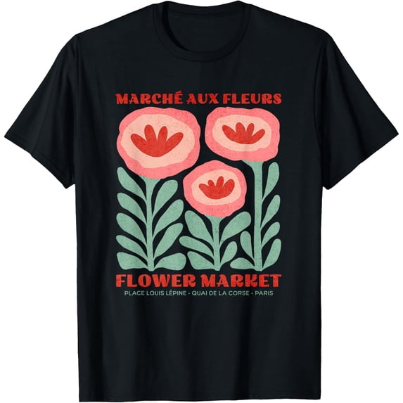 Women Paris Botanical Market Flower Graphic T-Shirt Size S-5XL