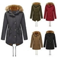 thumbnail image 1 of Women Parka Jackets Hooded Plus Size Long Sleeve Solid Color Winter Warm Coat Women's Multi-Pockets Winter Casual Loose Warm Outdoor Parkas Outerwear Khaki XXL, 1 of 6