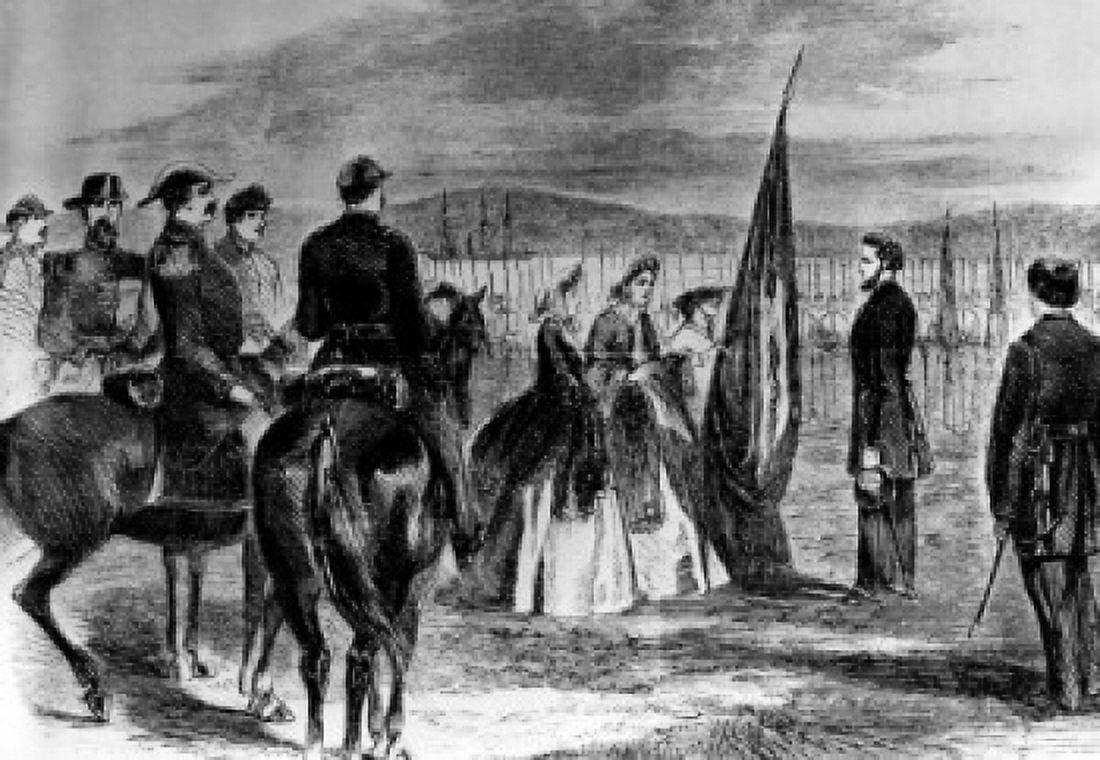 Women Participating in the Flag Presentation at the Front by unknown artist Canvas Art - (24 x 36)