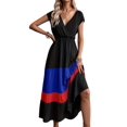 thumbnail image 1 of Women Party Color Block Dress High Waist Short Sleeve Maxi V Neck Dress Casual Ruched Ruffle Hem Dress Color 3 L, 1 of 7