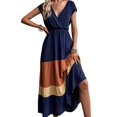 thumbnail image 1 of Women Party Color Block Dress High Waist Short Sleeve Maxi V Neck Dress Casual Ruched Ruffle Hem Dress Style 1 S, 1 of 8