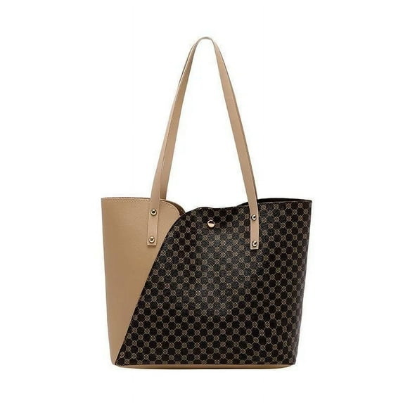 Women Patchwork Bag Hot Stamped Contrast Color Shoulder Bags Pu Leather Ladies Purses and Shopping Bag Casual Large Capacity (4)