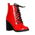 thumbnail image 1 of Women Patent Cap Toe Lace Up Lug Sole Chunky Heel Ankle Boots 18294, 1 of 6