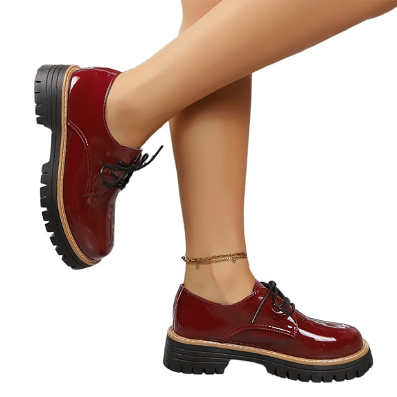 Women Patent Leather Platform Oxford Shoes, Lace‑Up Chunky Lug Sole Derby Shoes, Round Toe Block Heel Dress Shoes, Fashion Casual Non‑Slip Thick Sole Footwear for Daily Office Party Street Wear