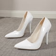thumbnail image 1 of Women Patent Leather Pointed Toe Stiletto Pumps, Slip On High Heel Dress Shoes, Classic Solid Color Slim Heel formal Heels for Wedding Party office White 8.5(43), 1 of 8