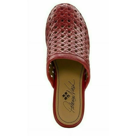 Women Patricia Nash Lorena Mules Perforated Wooden Heels Red B4HP MSRP-$169 (Red,US 8.5)