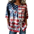 thumbnail image 1 of Women Patriotic Shirts Relaxed Fit Crew Neck Short Sleeve 4th Of July T Shirt With Flag Stars Stripes Work Tee Pullover Outfits Wine XXXL, 1 of 4