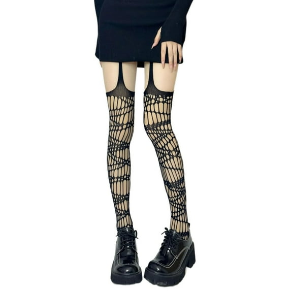 Women Patterned Fishnet Tights Stockings Hollow Ripped Hole Suspender Pantyhose