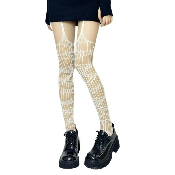 Women Patterned Fishnet Tights Stockings Hollow Ripped Hole Suspender Pantyhose